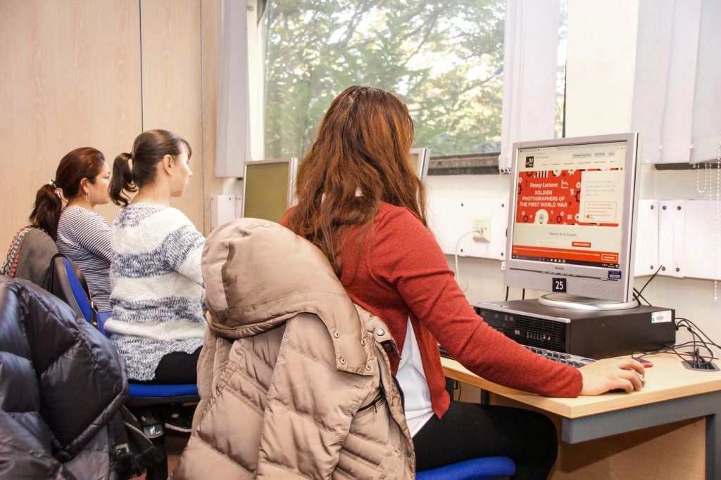 Students working on computers in a classroom