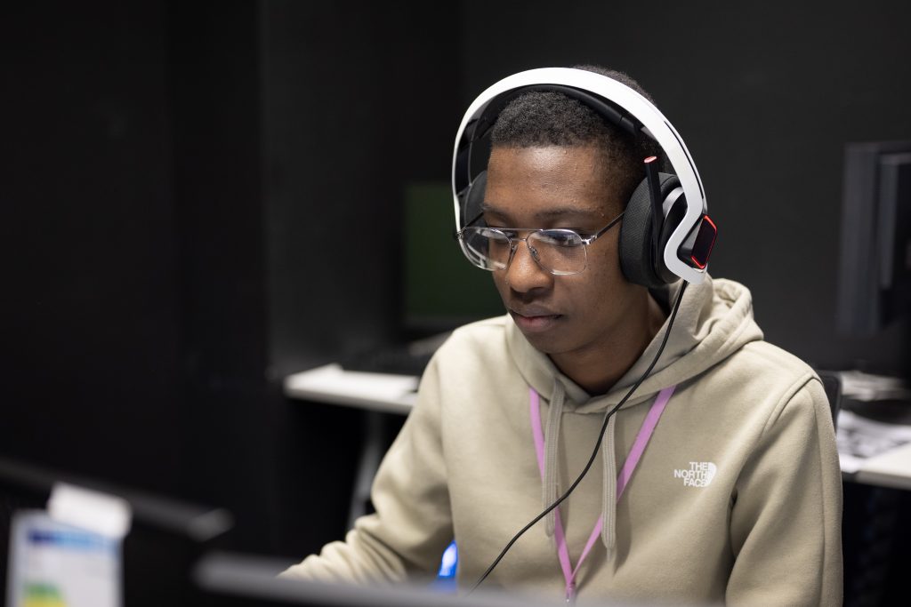 Young black man wearing headphones