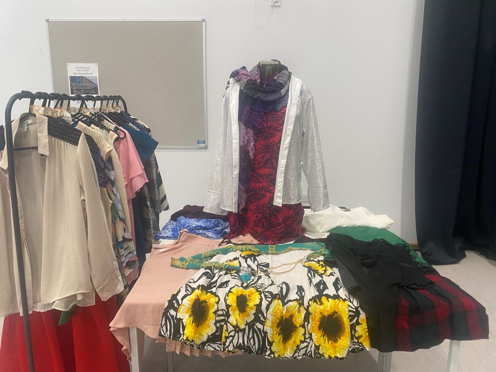 Clothes displayed at a vintage fair